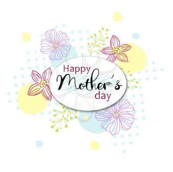 Happy Mothers Day card with text Happy Mother's Day on colorful flowers decorated background. Holiday background. Can be use for sale advertisement, backdrop, as a greeting card, poster, banner,flyer