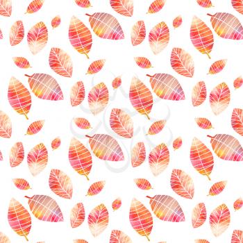 Seamless pattern with colorful hand drawing autumn leaves, isolated on white background. Floral background.