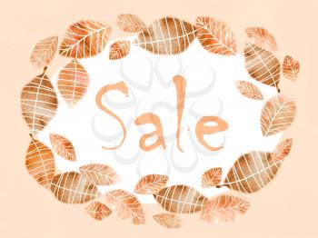Autumnal sale. Floral wreath with leaves. Autumn discount banner with beautiful color fall leaves. Vintage. Foliage frame. Season discounts.