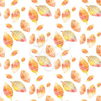 Seamless pattern with colorful hand drawing autumn leaves, isolated on white background.
