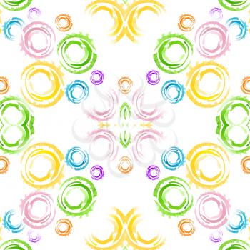 Seamless background with watercolor rings. Main elements of the pattern created in gouache sketch handmade technique. Colorful background pattern. Can used for fabric, wrapping paper or cover.