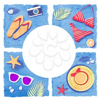 Illustration template for advertising summer vacation with a place for text. Seaside vacation poster.