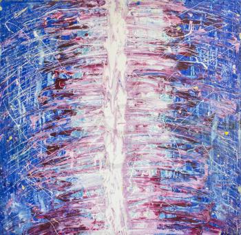 Acrylic colorful abstract painting in blue, violet an white colors. Canvas. Grunge background. White water splash. Picture for the interior, as part of wall decorations.