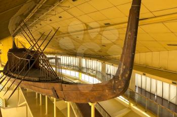 Ancient Egyptian galley. Ancient ships in the museum.