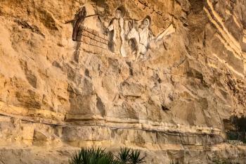 Giza Museum Complex, Egypt - 27 August 2017: Christian shrines in Egypt. Bas-reliefs of biblical history.
