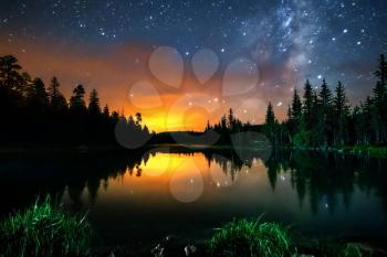 The starry sky, the milky way. Photo of long exposure. Night landscape.