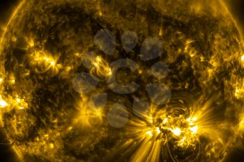 View of the sun through filters, computer graphics of the sun near. The star is the sun. 3D rendering