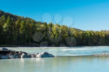 Big stones in the turquoise river, Katun river, Altai Mountains, Russia