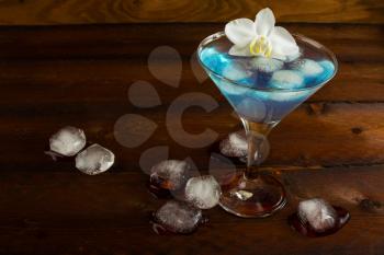 Blue margarita cocktail and white orchid. Blue margarita. Blue cosmopolitan. Blue Lagoon. Blue cocktail. Blue Martini. Blue Hawaiian cocktail. Blue curacao liqueur.