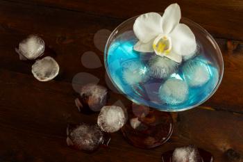 Blue Margarita cocktail top view. Blue cocktail. Blue Martini. Blue Hawaiian cocktail