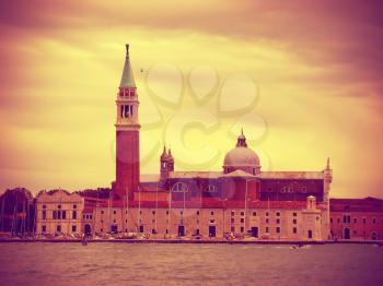View of the Church of San Giorgio Maggiore, vintage toned. Venice, Venezia, Italy, Europe