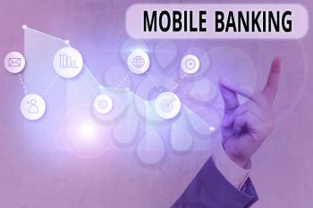 Text sign showing Mobile Banking. Business photo showcasing use of cellular device to perform online banking tasks
