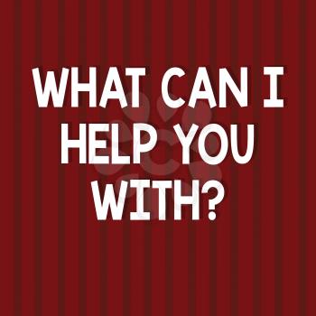 Text sign showing What Can I Help You Withquestion. Conceptual photo Offering support assistance guidance Seamless Vertical Straight Lines Two Tone Stripes in Blank Square photo