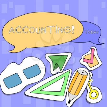 Handwriting text writing Accounting. Conceptual photo Account inner voice motivate yourself Two Blank Colorful Speech Balloon and Different Labels Sticker Style Icons