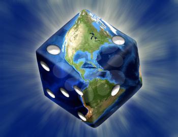 Global Gamble Earth in shape of dice with burst