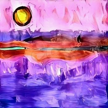 Abstract painting. Sunset over the ocean