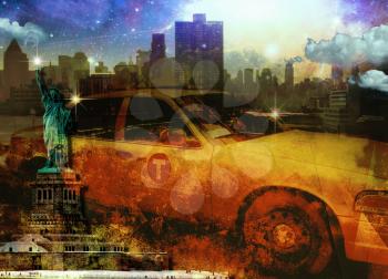 Digital art. Statue of liberty and NYC