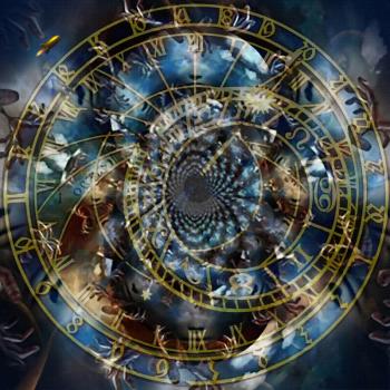 Modern abstract. Wheels of Time. Astronomical clock and surreal space