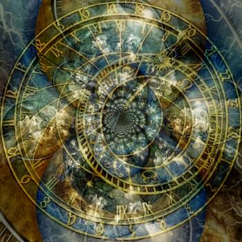 Modern abstract. Astronomical clock time spirals