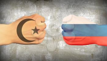 Muslim world vs Russia. Men fists