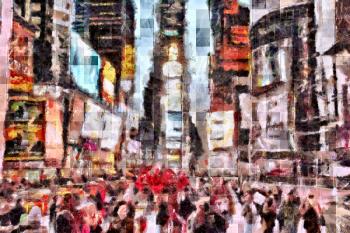 Times Square, abstract painting. 3D rendering