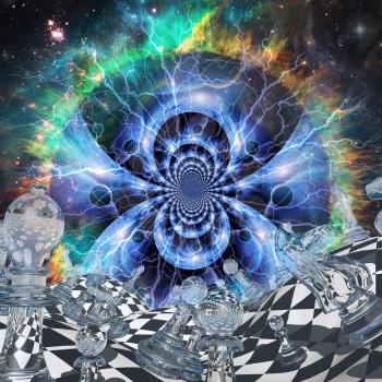 Surreal chess and space fractal. 3D rendering