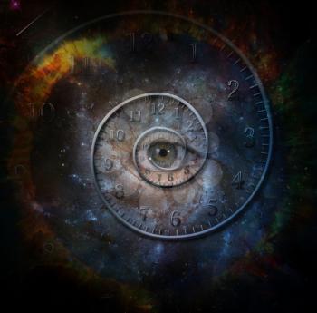 Time spiral and eye in space. 3D rendering