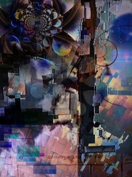 Digital abstract art. Glitch effect. 3D rendering