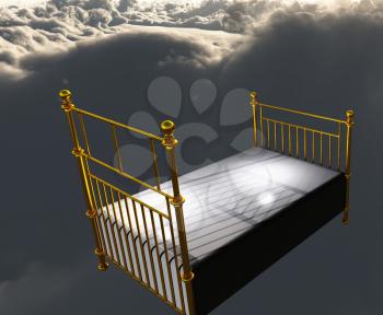 Bed Floats in Tranquil Scene. 3D rendering