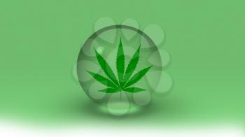 Marijuana leaf inside bubble. 3D rendering.