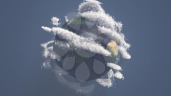Planet earth with clouds. Aerial view. 3D rendering