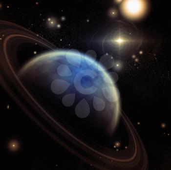 Planet with ring in deep space. 3D rendeing