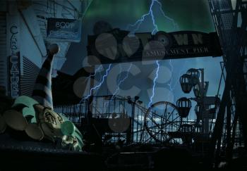 Spooky amusement park. 3D rendering.