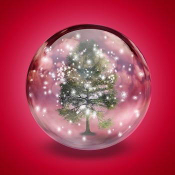 Green tree inside crystal ball. 3D rendering