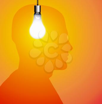 Human head silhouette with light bulb inside. Man with idea. 3d rendering