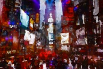 Times square. Abstract colorful oil painting. 3D rendering