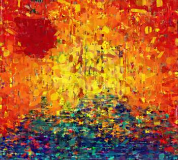 Abstract painting. Red Sunset. 3D rendering