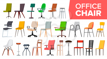 Chair Set Vector. Office Modern Desk Chairs. Different Types. Interior Seat Design Element. Furniture Illustration