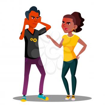 Teenager Guy Covering His Ears With His Hands To Not Hear Anything From Girlfriend Vector. Illustration