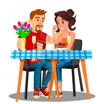 Romantic Dinner For A Young Married Couple At Home Vector. Illustration