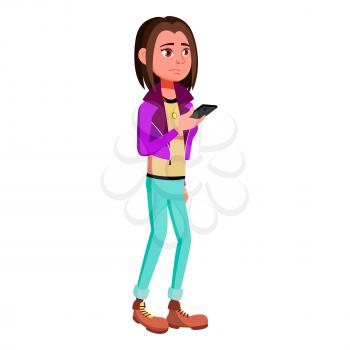 Teen Girl Poses Vector. Smoking Cannabis. Adult People. Casual. For Advertisement, Greeting, Announcement Design. Isolated Cartoon Illustration