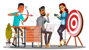 Business Meeting, The Team Meeting And One Employee Shooting At The Target Vector. Illustration