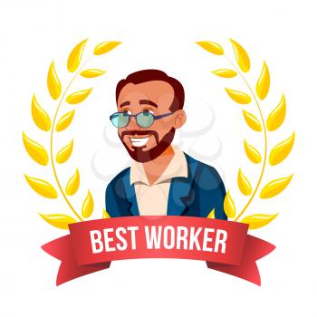 Best Worker Employee Vector. Turkish Man. Award Of The Month. Gold Wreath. Professional Goals. Victory Business Illustration