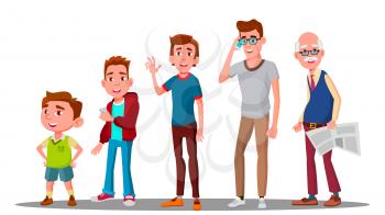 Caucasian Generation Male Vector. Grandfather, Father, Son, Grandson, Baby Vector Isolated Illustration - Vector illustration