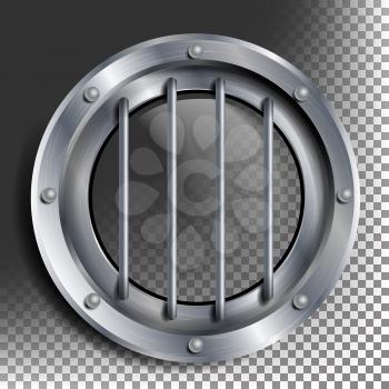 Silver Porthole Vector. Round Metal Window With Rivets. Bathyscaphe Ship Frame Design Element, Rocket, Aluminum. For Laboratory, Aircraft, Submarines. Isolated On Transparent Background Illustration