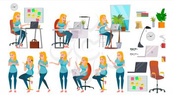 Business Woman Character Set Vector. Working People Set. Girl Boss In Action. Office, Creative Studio. Female Business Situation. Girl Programmer, Designer, Manager. Poses. Character Illustration
