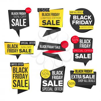 Black Friday Sale Banner Set Vector. Discount Banners. Friday Sale Banner Tag. Black Price Tag Labels. Isolated Illustration