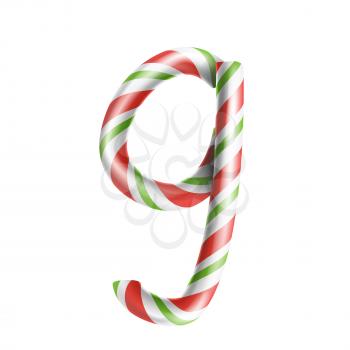 Letter G Vector. 3D Realistic Candy Cane Alphabet Symbol In Christmas Colours. New Year Letter Textured With Red, White. Typography Template. Striped Craft Isolated Object. Xmas Art