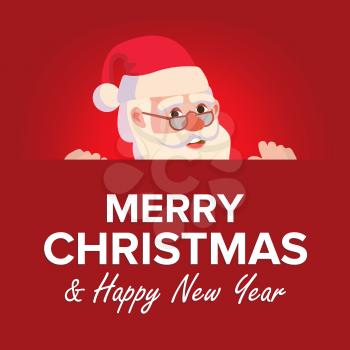 Merry Christmas Santa Claus Greeting Card Vector. Poster, Banner Design Template. Winter Modern Funny Illustration