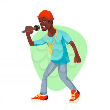 Professional Rapper Vector. Male Singer With Microphone. Cartoon Character Illustration